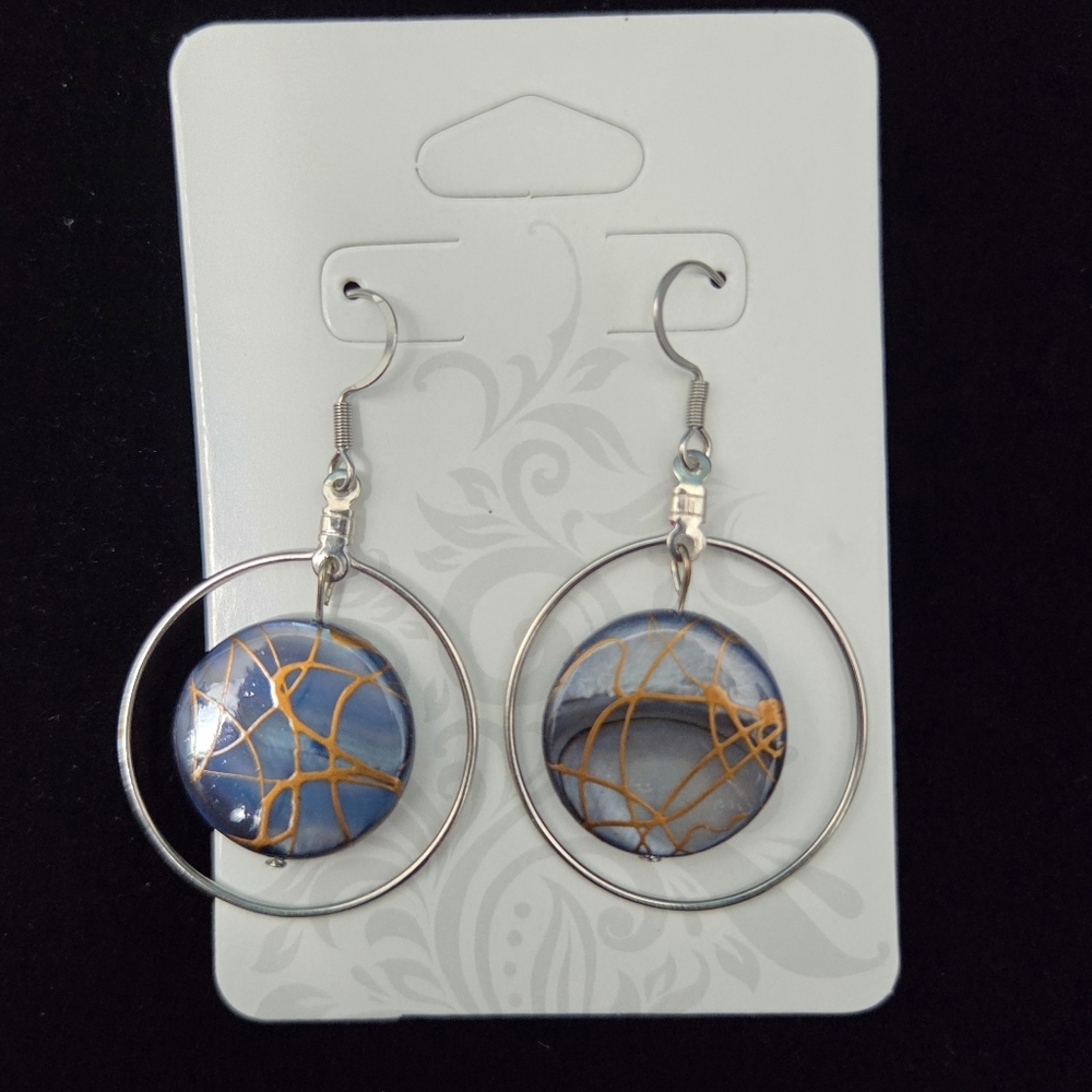 Elegant Blue and Gold Hoop Earrings